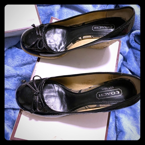 Coach wedges black with bow - Picture 1 of 8